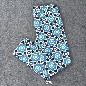 Trina Turk Pants Womens 10 Crop Ankle Blue Floral Print Cotton Stretch Resort